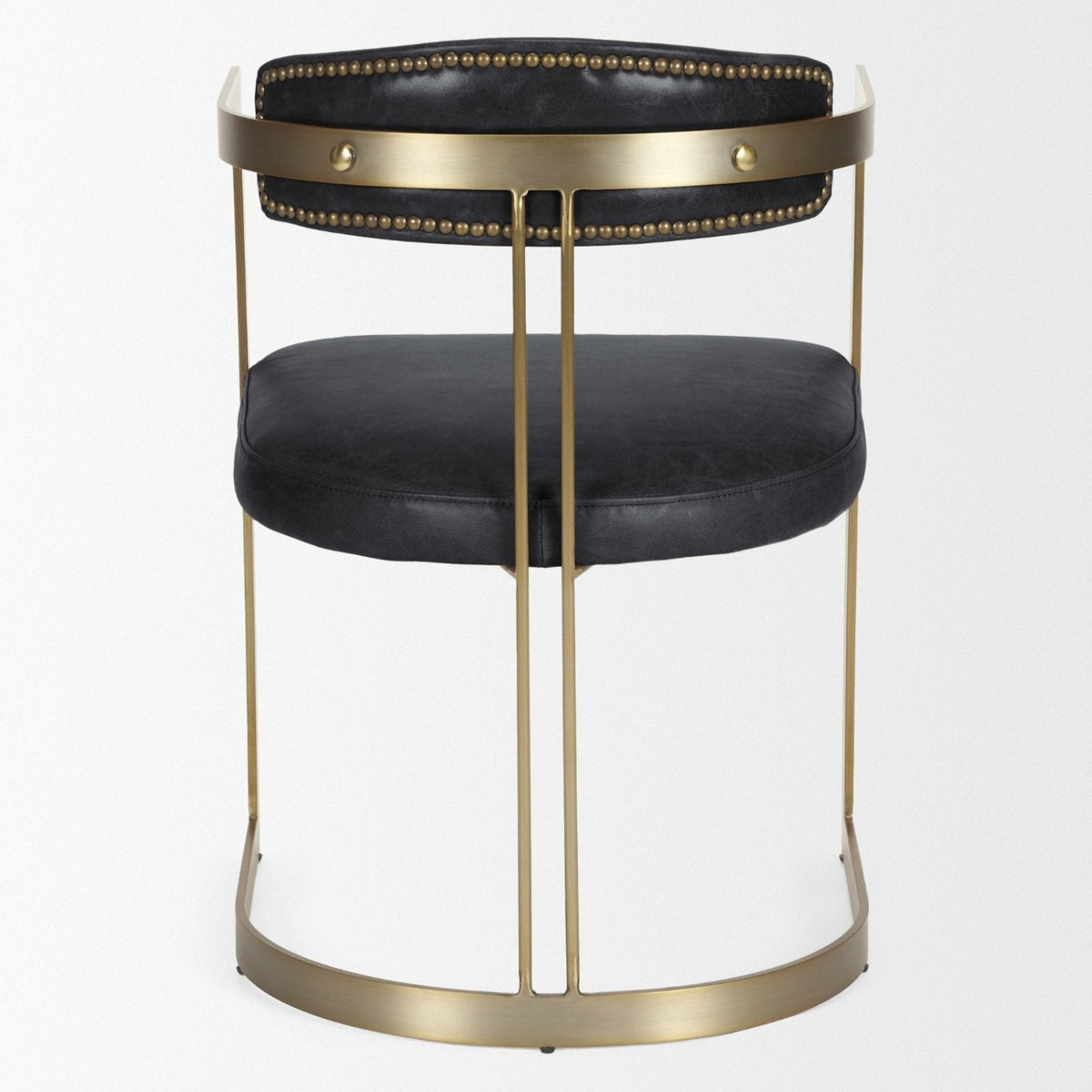 Mercana Hollyfield Curved Back Dining Side Chair | Black Leather w/ Gold Iron
