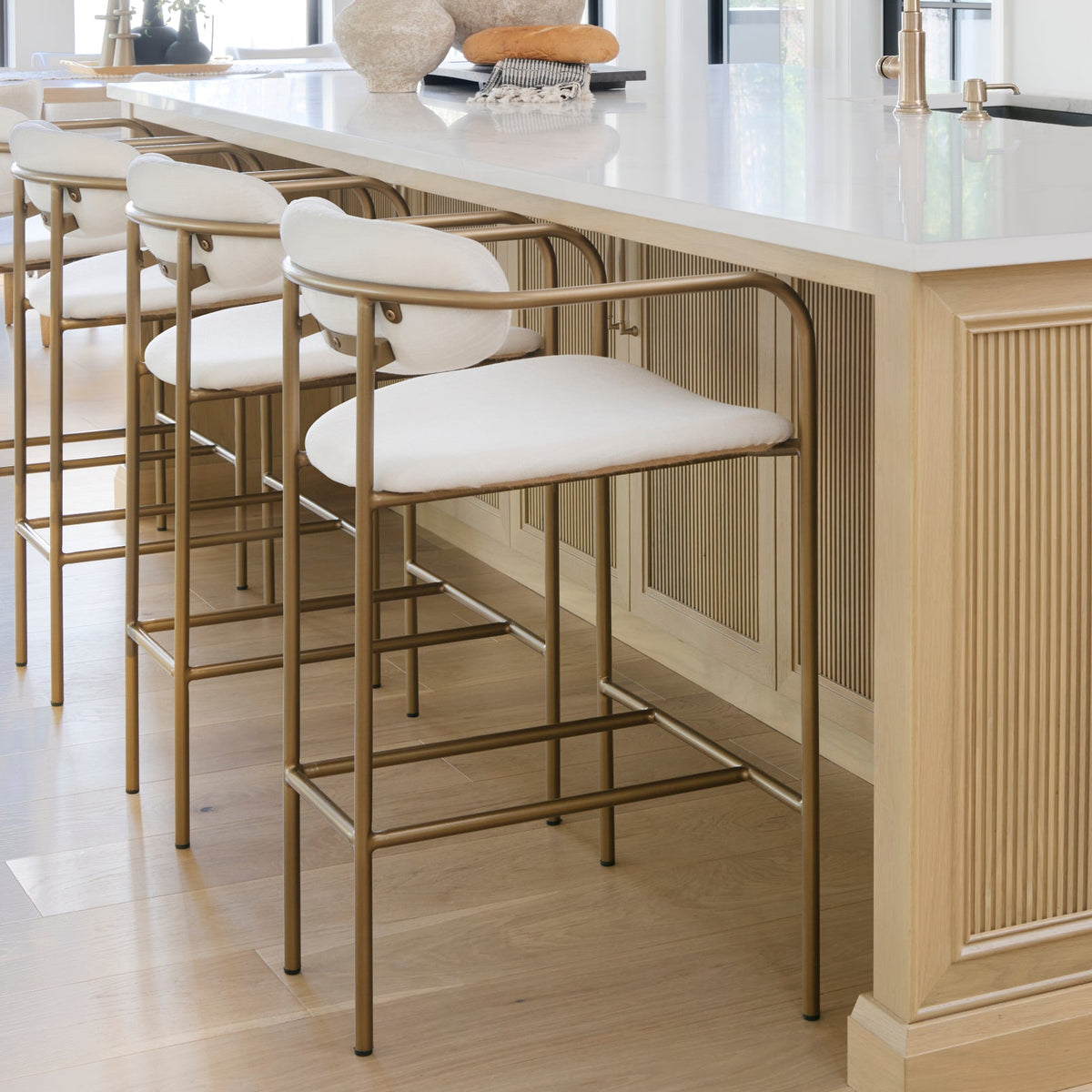 Mercana Parker Cream Fabric Seat Gold Metal Counter Stool