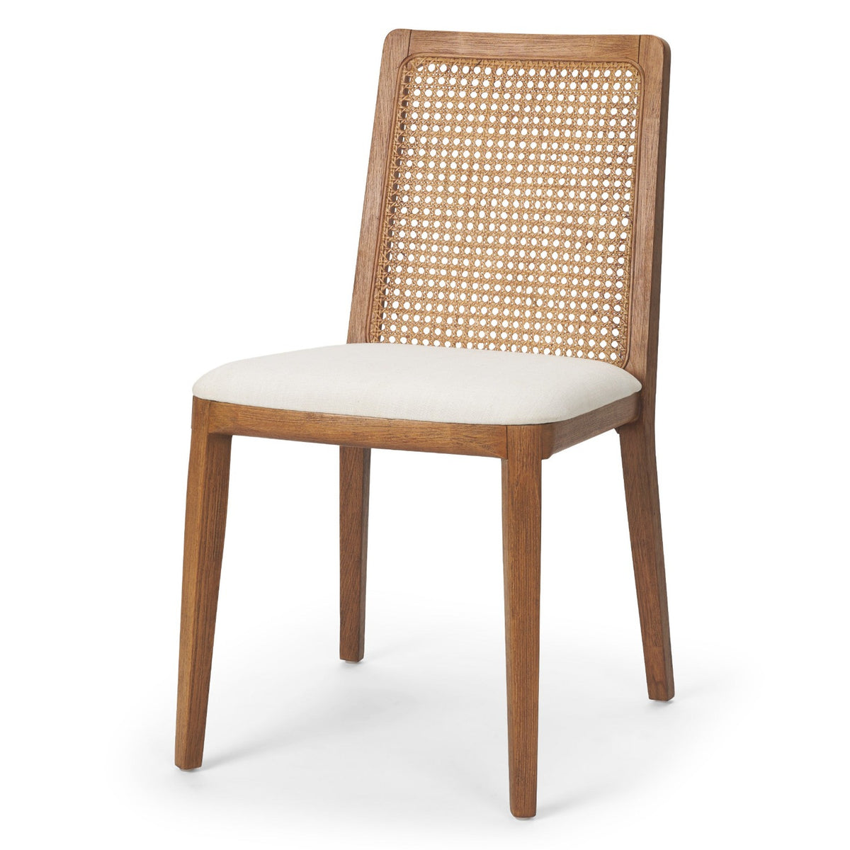 Mercana Clara Cane Back Dining Side Chair | Cream Fabric w/ Brown Wood