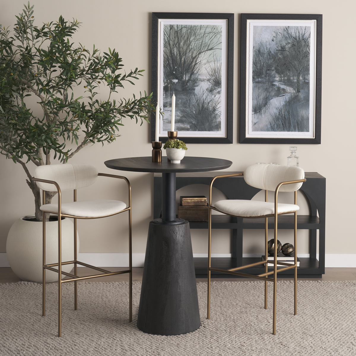 Mercana Parker 30" Seat Height Cream Fabric Seat Gold Metal Bar Stool