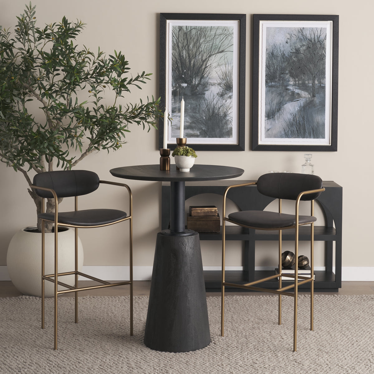 Mercana Parker Brown Faux Leather Seat Gold Metal Bar Stool