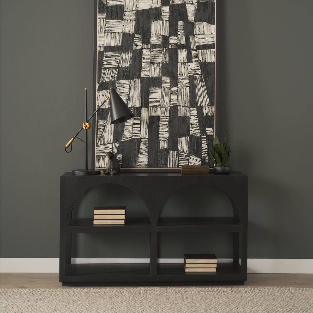 Mercana Bela 54" Matte Black Wood Arched Console Table