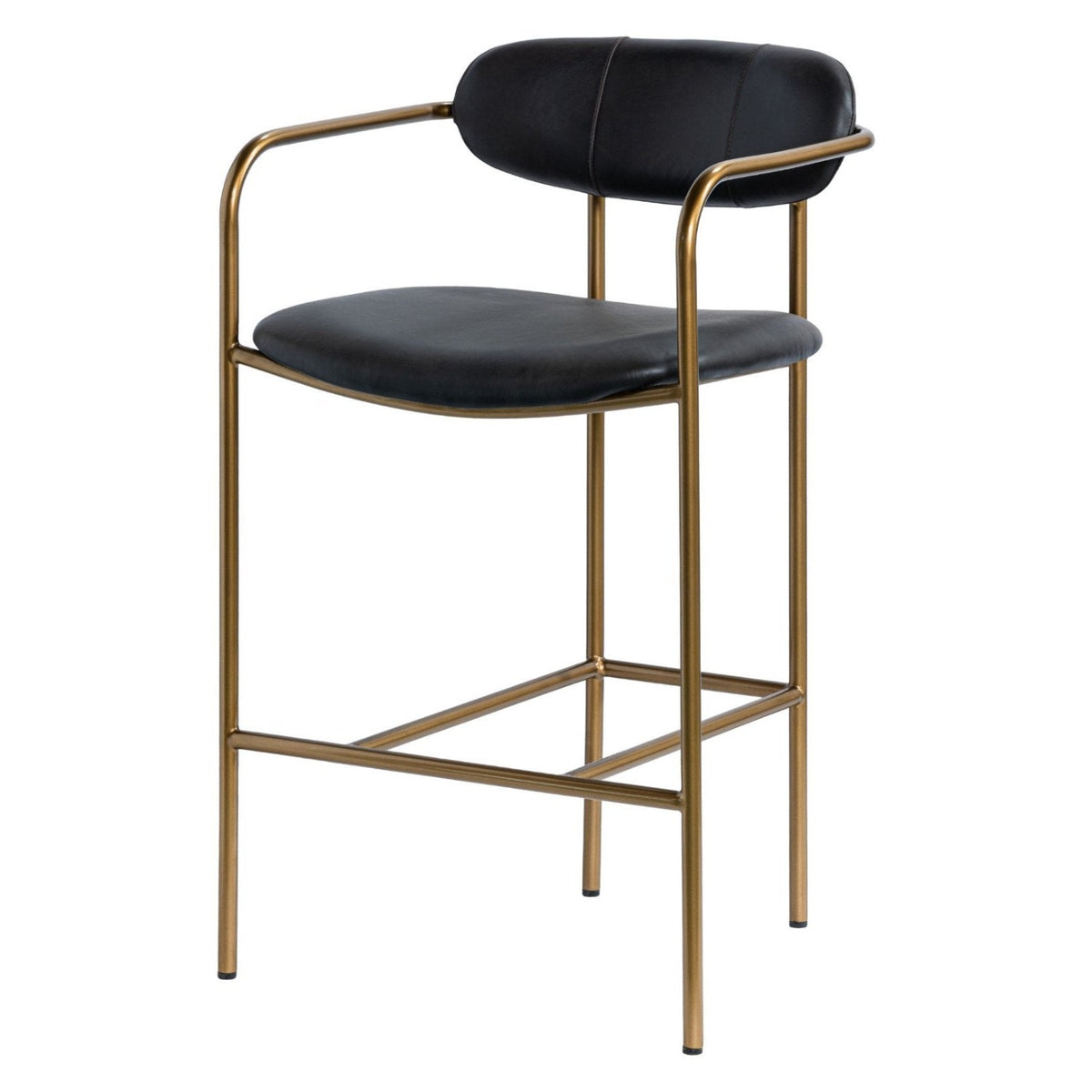Mercana Parker Black Leather Seat Gold Metal Counter Stool Set of 2, primary product view