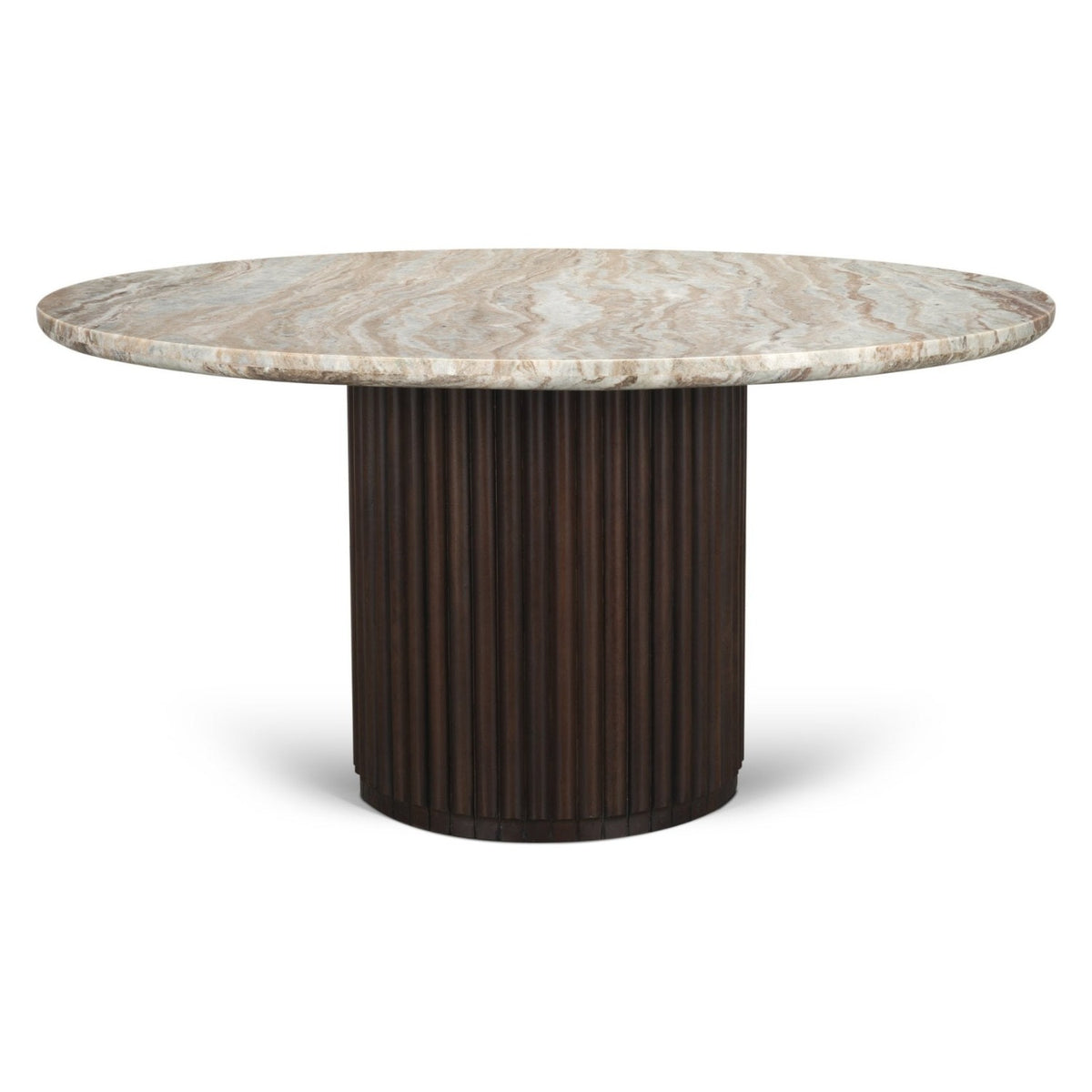 Mercana Marbrello Pink Marble & Espresso Brown Wood Round Dining Table, primary product view
