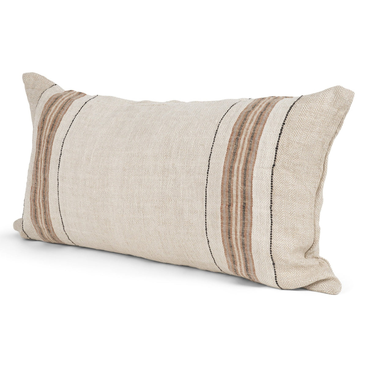 Mercana Maeve Lumbar Natural Linen w/ Orange Stripes Decorative Pillow Cover