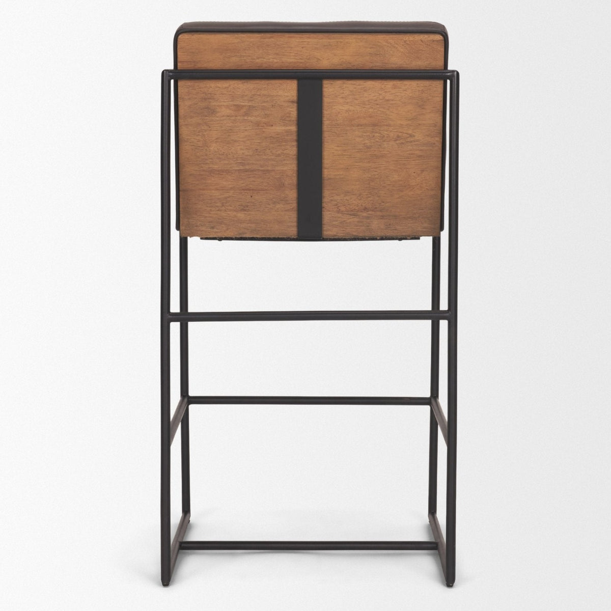 Mercana Stamford 36" Total Height Charcoal-Brown Leather Seat w/ Wood Back Metal Counter Stool