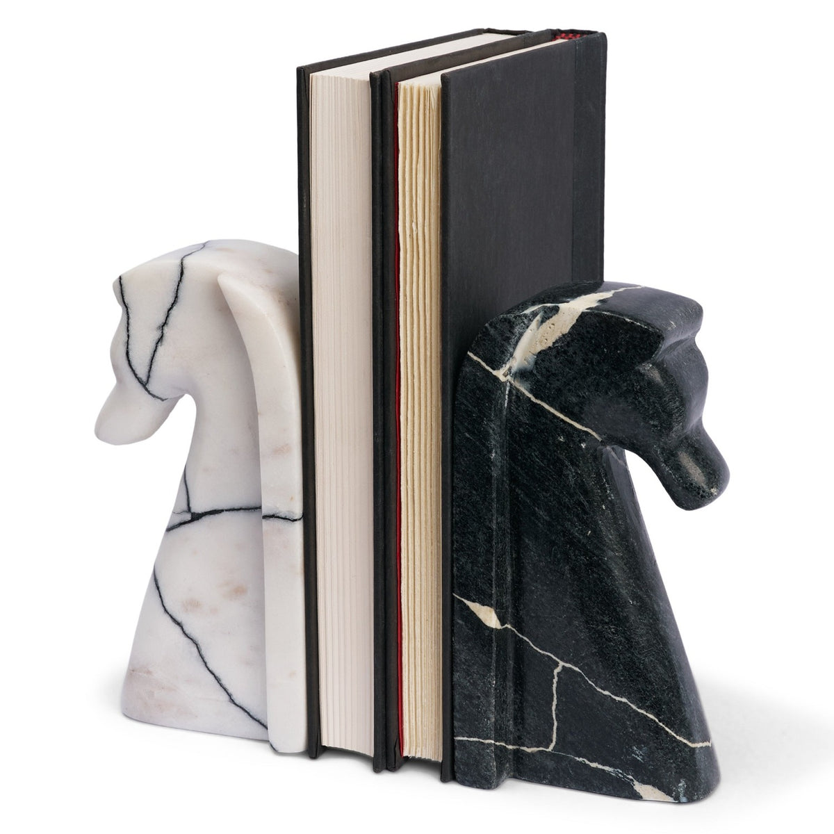 Mercana Cavalli Black and White Marble Horse Bookend Set, primary product view