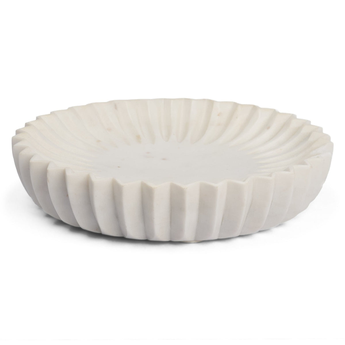 Mercana Fiora Round White Marble Scalloped Decorative Bowl, primary product view