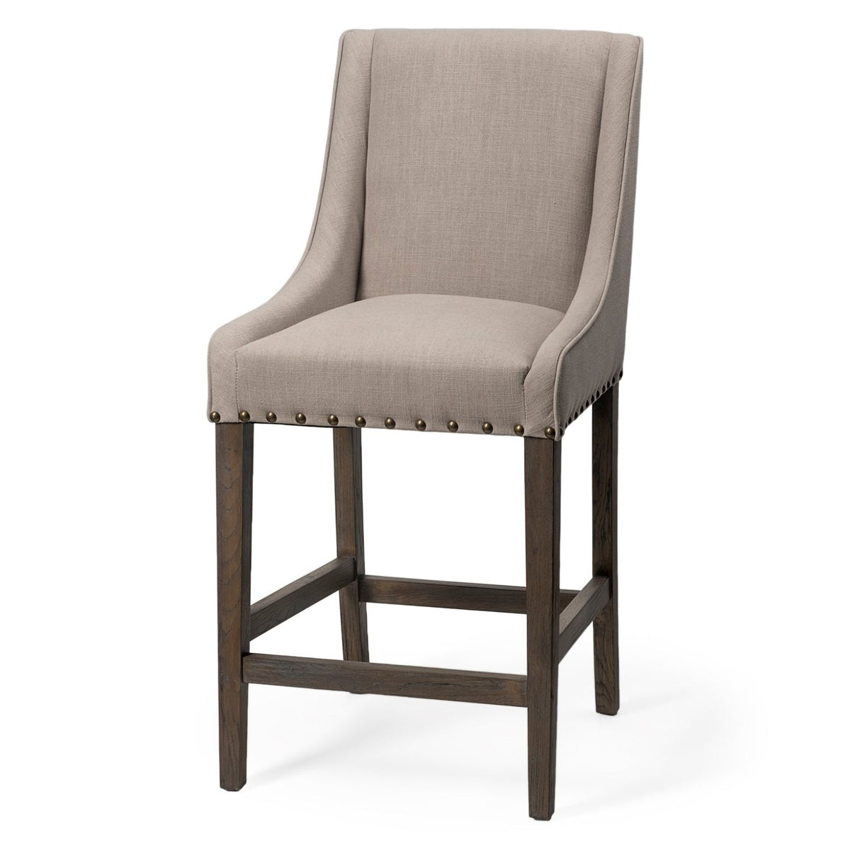 Mercana Kensington Beige Seat Brown Wood Frame Counter Stool Set of 2, primary product view