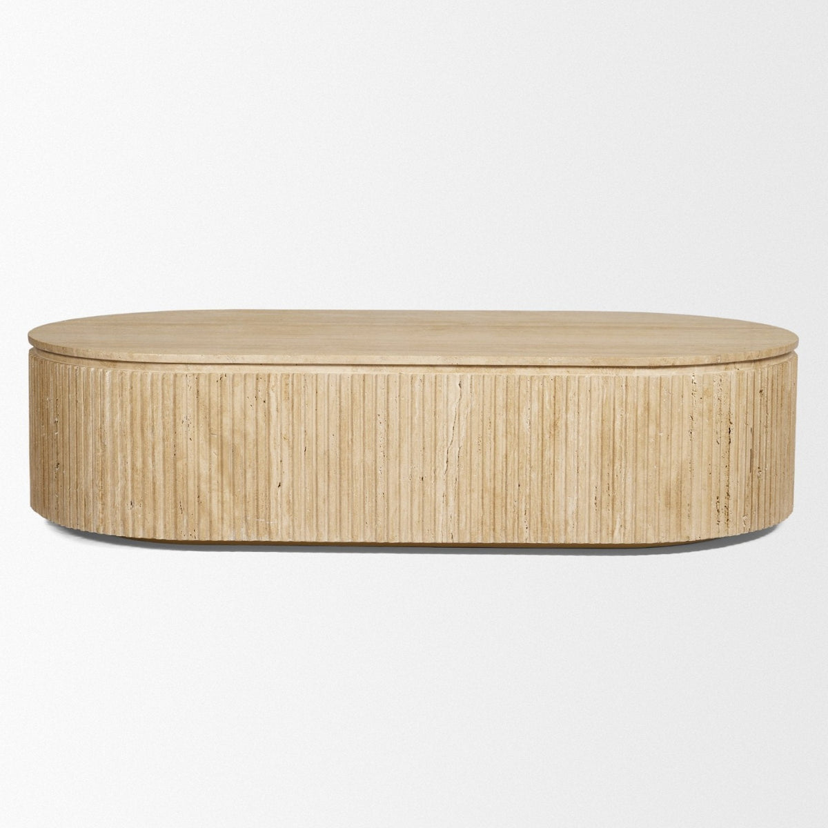 Mercana Elara Ribbed Oblong Travertine Coffee Table
