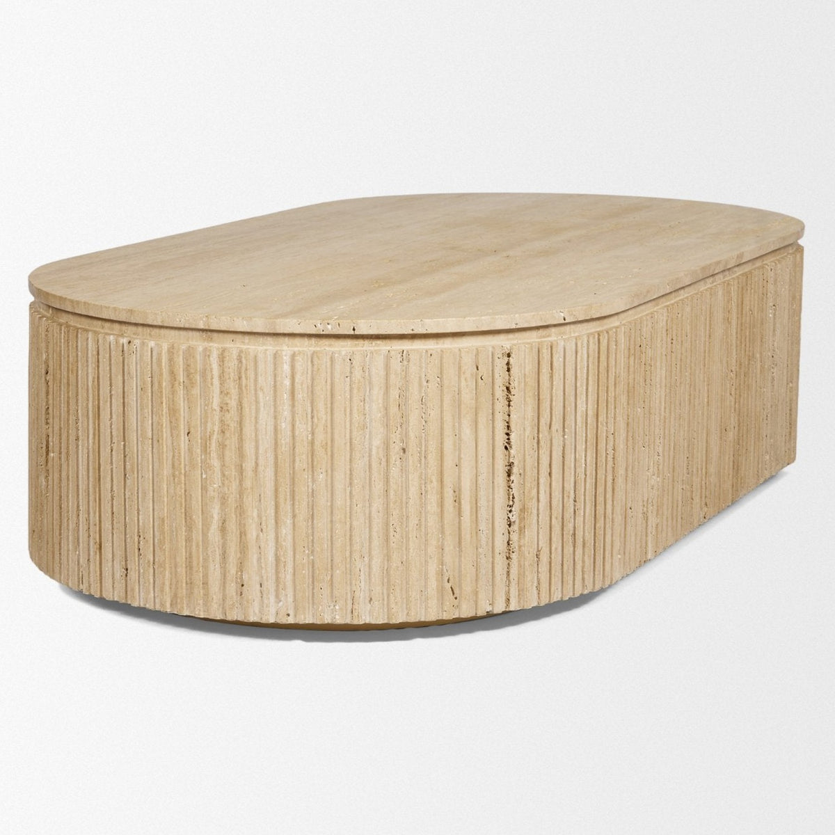 Mercana Elara Ribbed Oblong Travertine Coffee Table