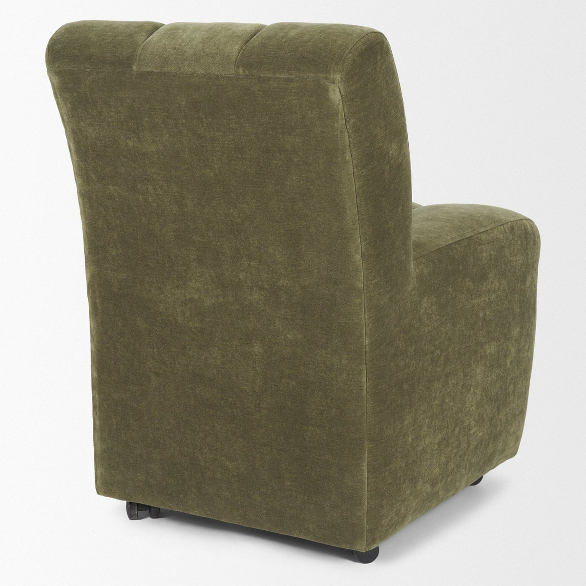 Mercana Wilkins Barrel Back Dining Arm Chair | Moss Olive Fabric w/ Wood