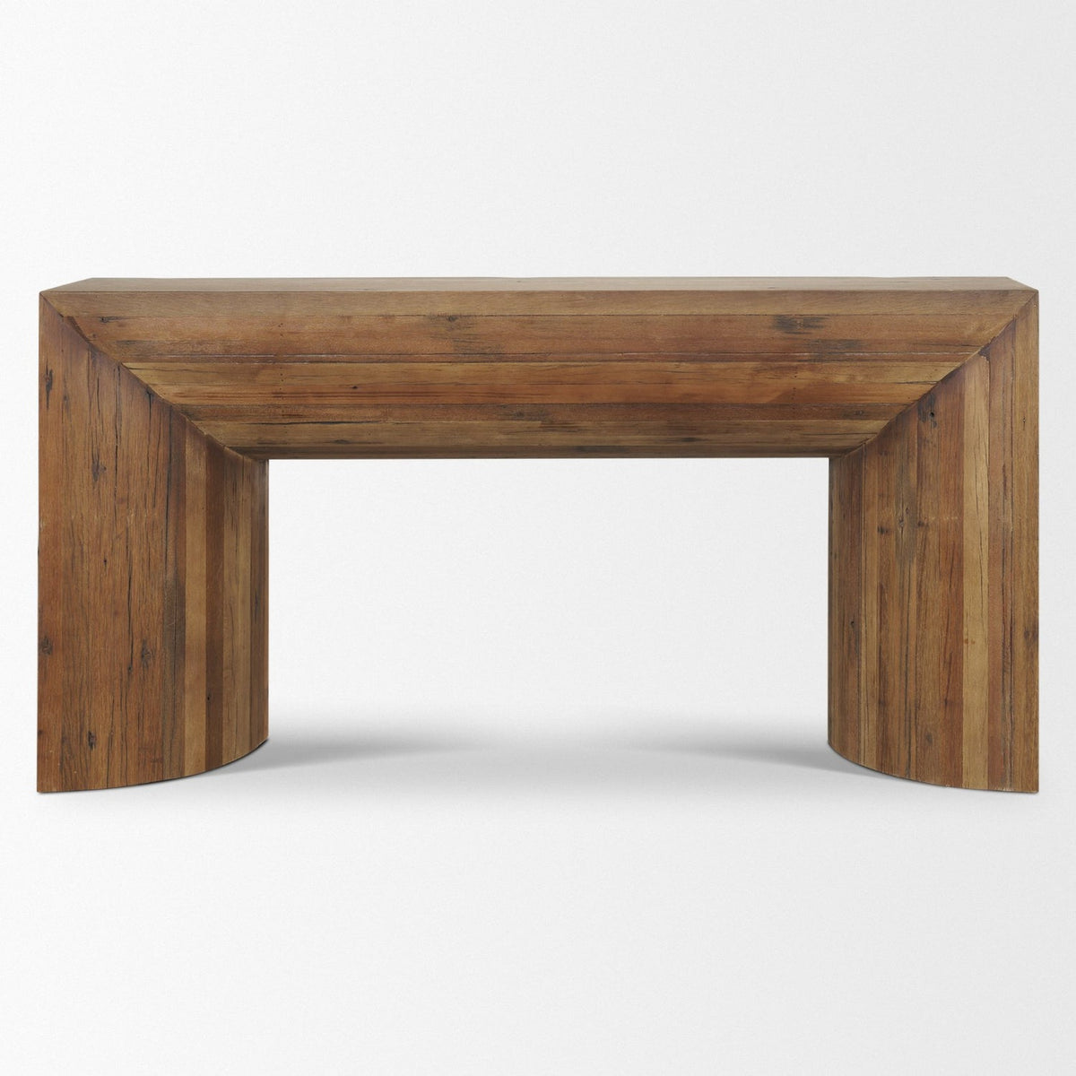 Mercana Vance Mid-Dark Brown Reclaimed Wood Rounded Console Table