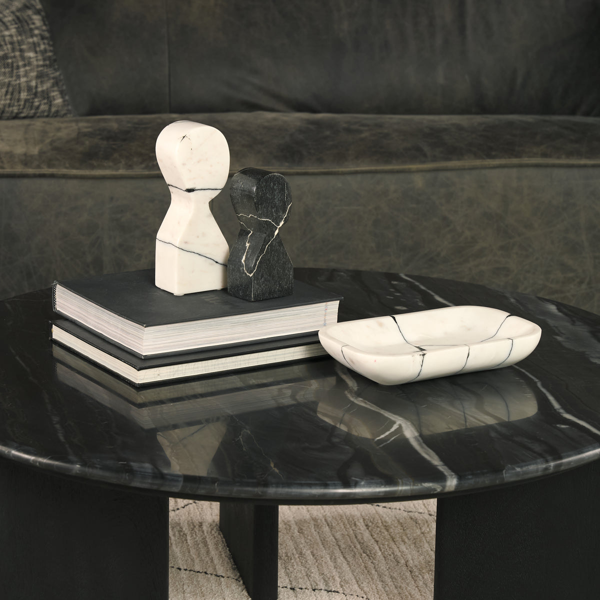 Mercana Shadow White & Black Marble Bookends