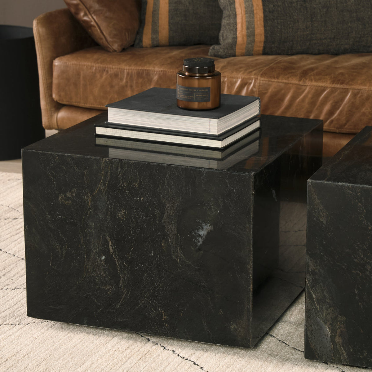 Mercana Quadra Solid Black Marble Square Coffee Table, primary product view