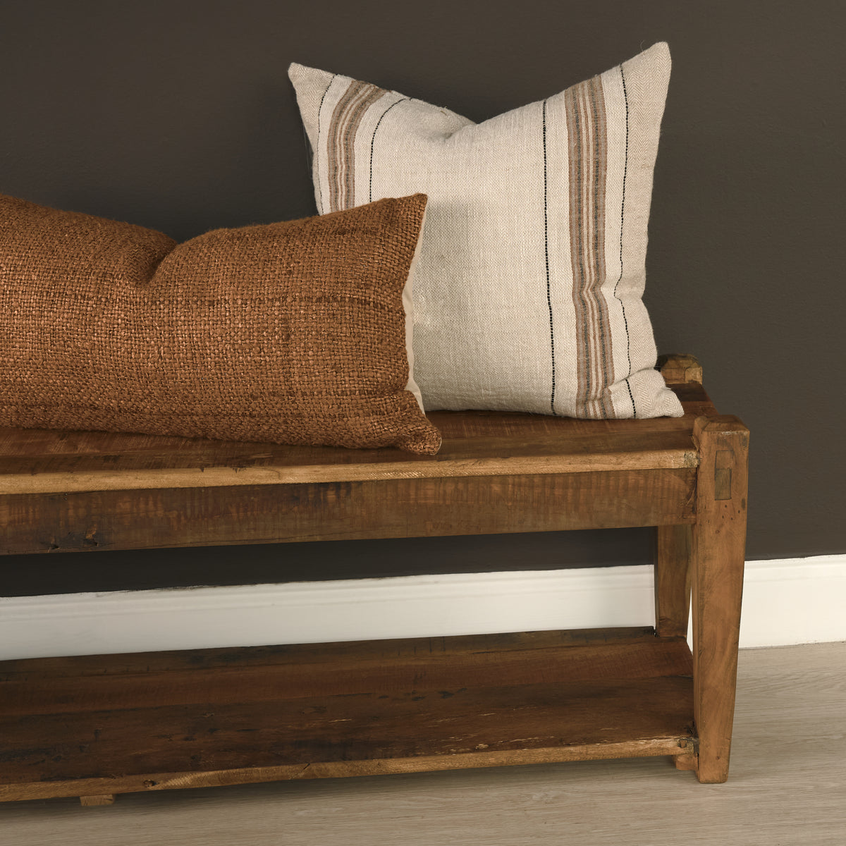 Mercana Maeve Square Natural Linen w/ Orange Stripes Decorative Pillow Cover