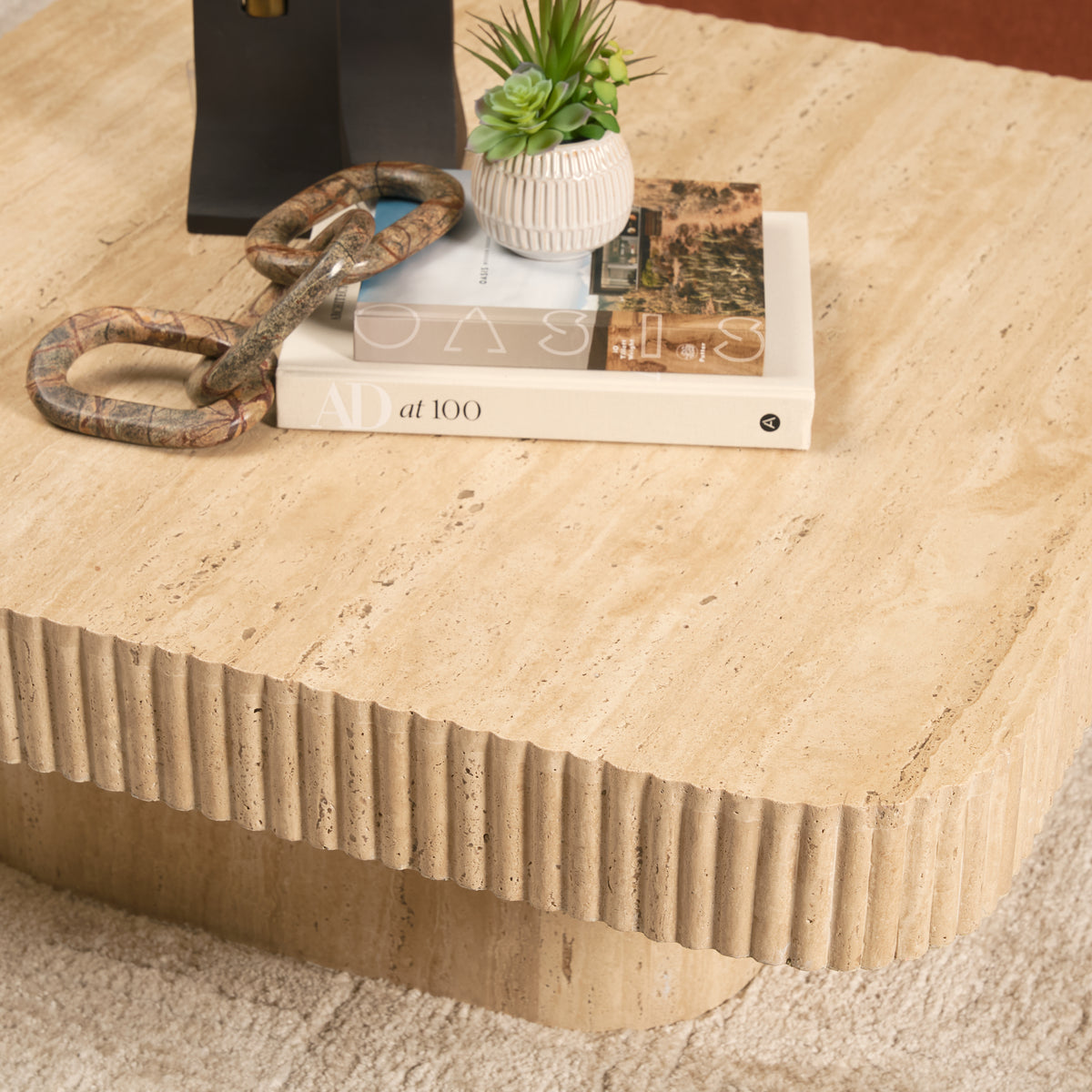 Mercana Tavora Ribbed Square Travertine Coffee Table