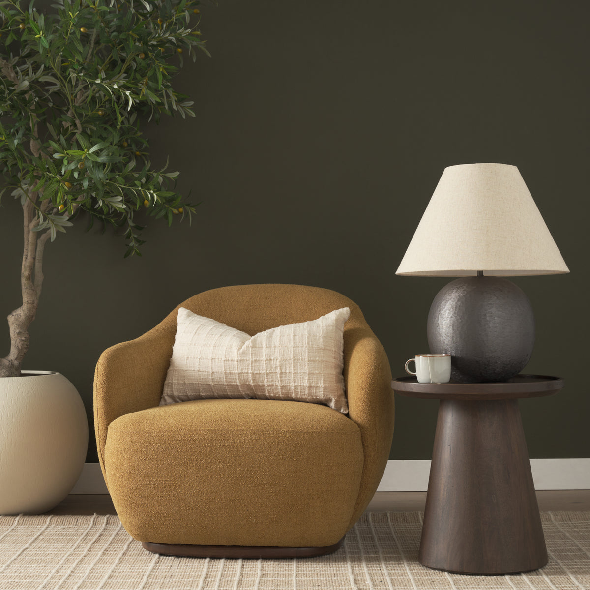 Mercana Hudson Mustard Fabric Upholstered Swivel Chair