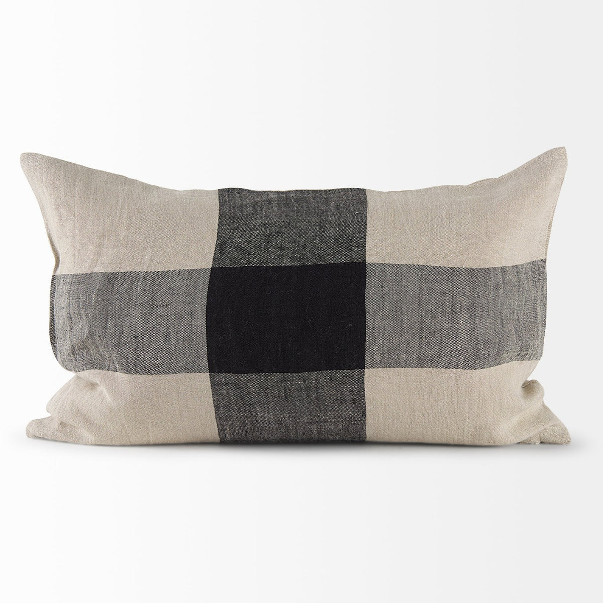 Mercana Raquel Beige and Black Fabric Plaid Pillow Cover w/Down Filler