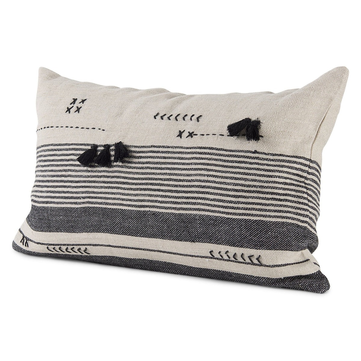 Mercana Thalia Black and Beige Striped w/Fringe Throw Pillow, primary product view