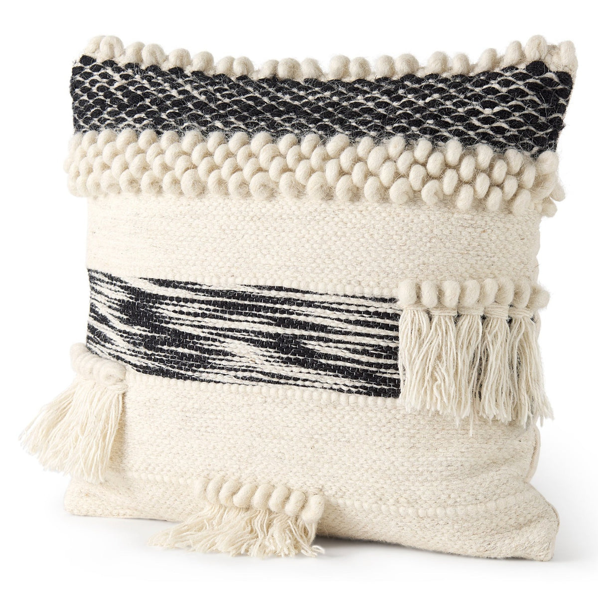 Mercana Beardell Cream And Black w/Tassels Throw Pillow, primary product view