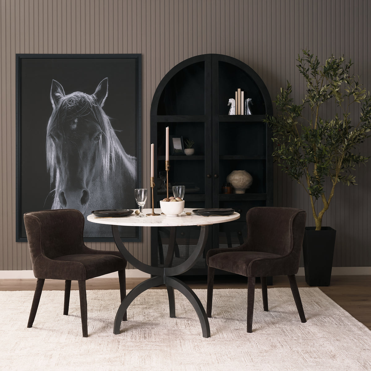 Mercana Veneto 40" Round Dining Table | Modern | White Marble & Black Metal | Seats 4