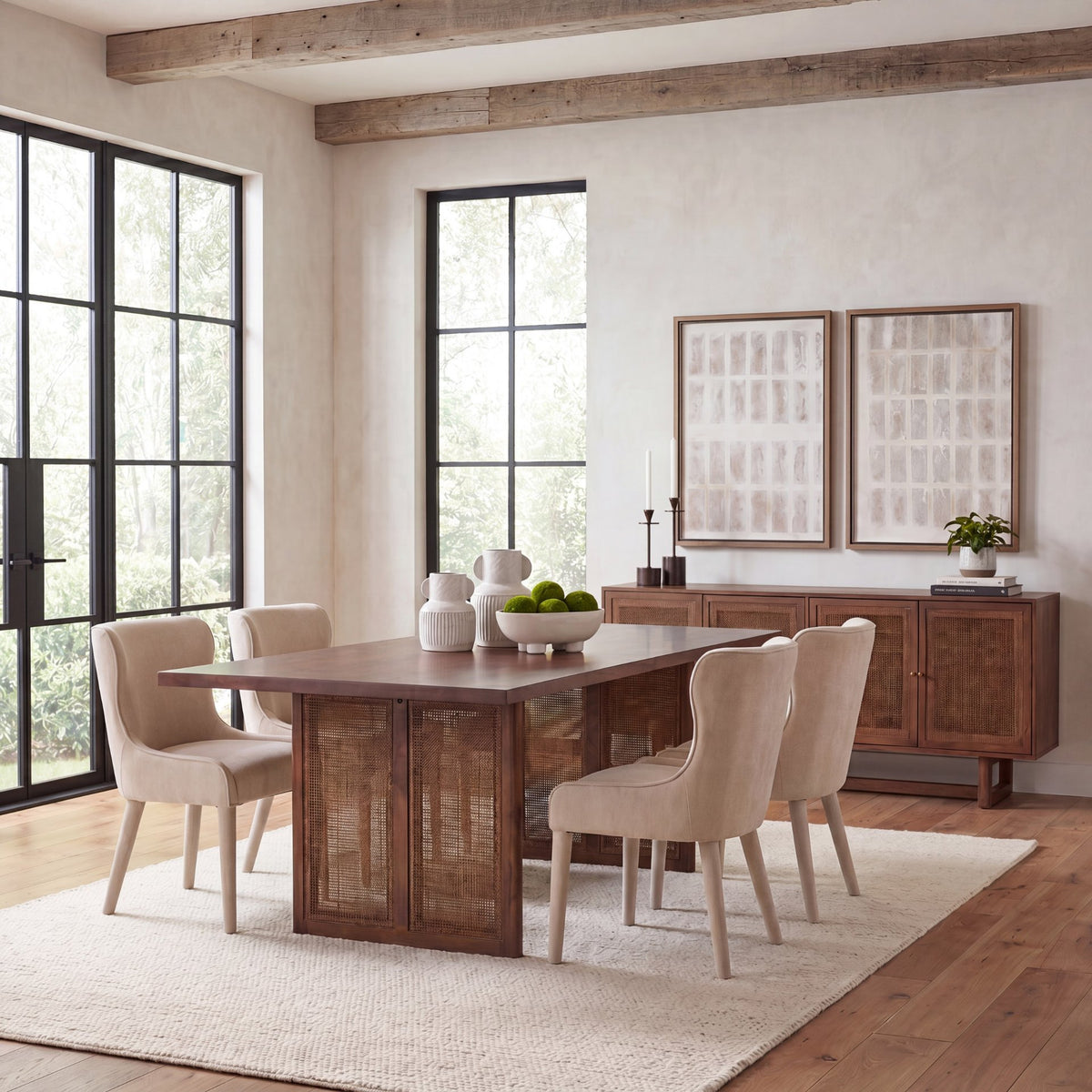 Mercana Grier 84"L x 38"W Dining Table | Med Brown Wood & Med Brown Wood Cane | Seats 8