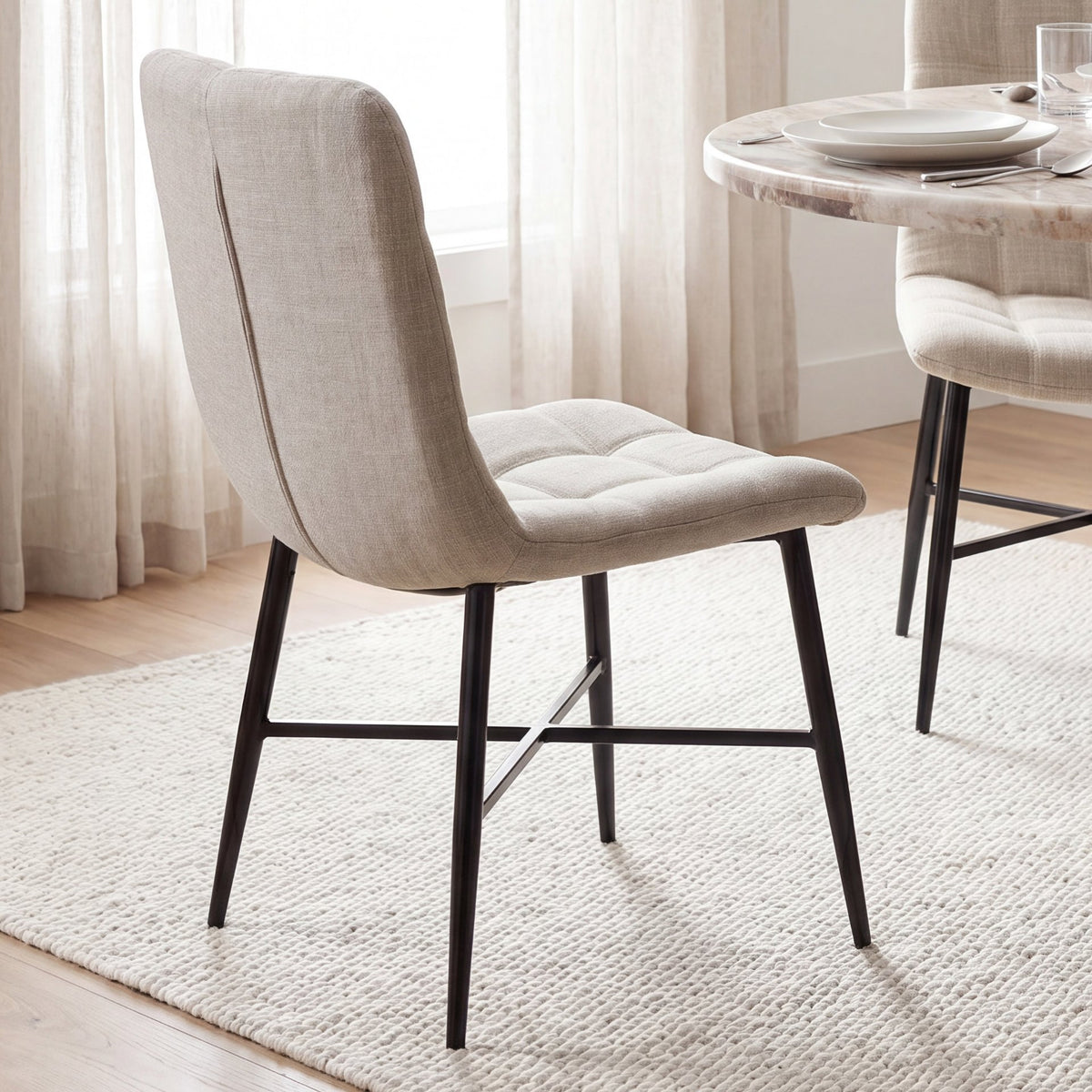Mercana Barrow Solid Back Dining Side Chair | Beige Fabric w/ Black Metal