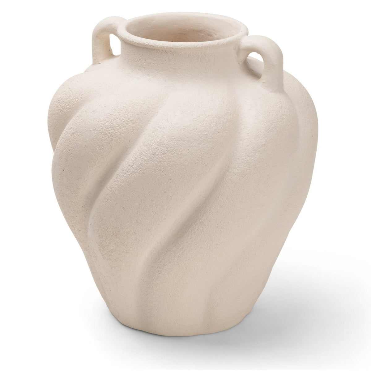 Mercana Syros Twisted Small Cream Ceramic Urn Vase in White, primary product view