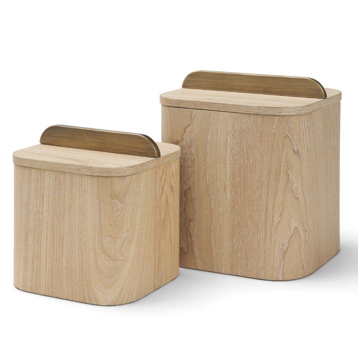 Mercana Benton White-Washed Wood w/Brass Handle Decorative Box Set in Light Brown, primary product view