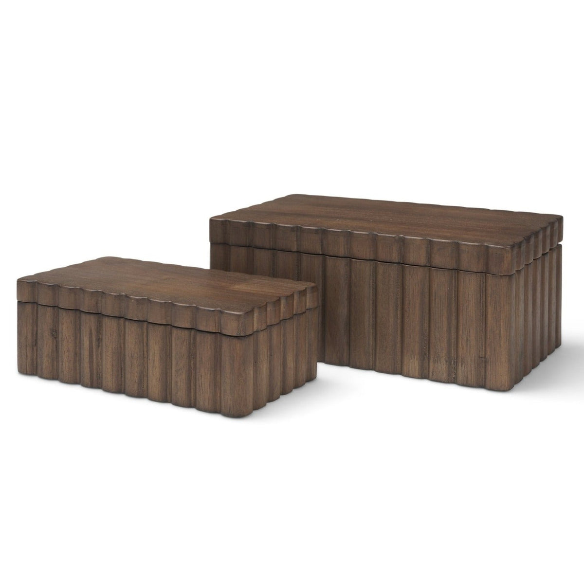Mercana Strata Fluted Walnut Wood Decorative Box Set in Dark Brown, primary product view