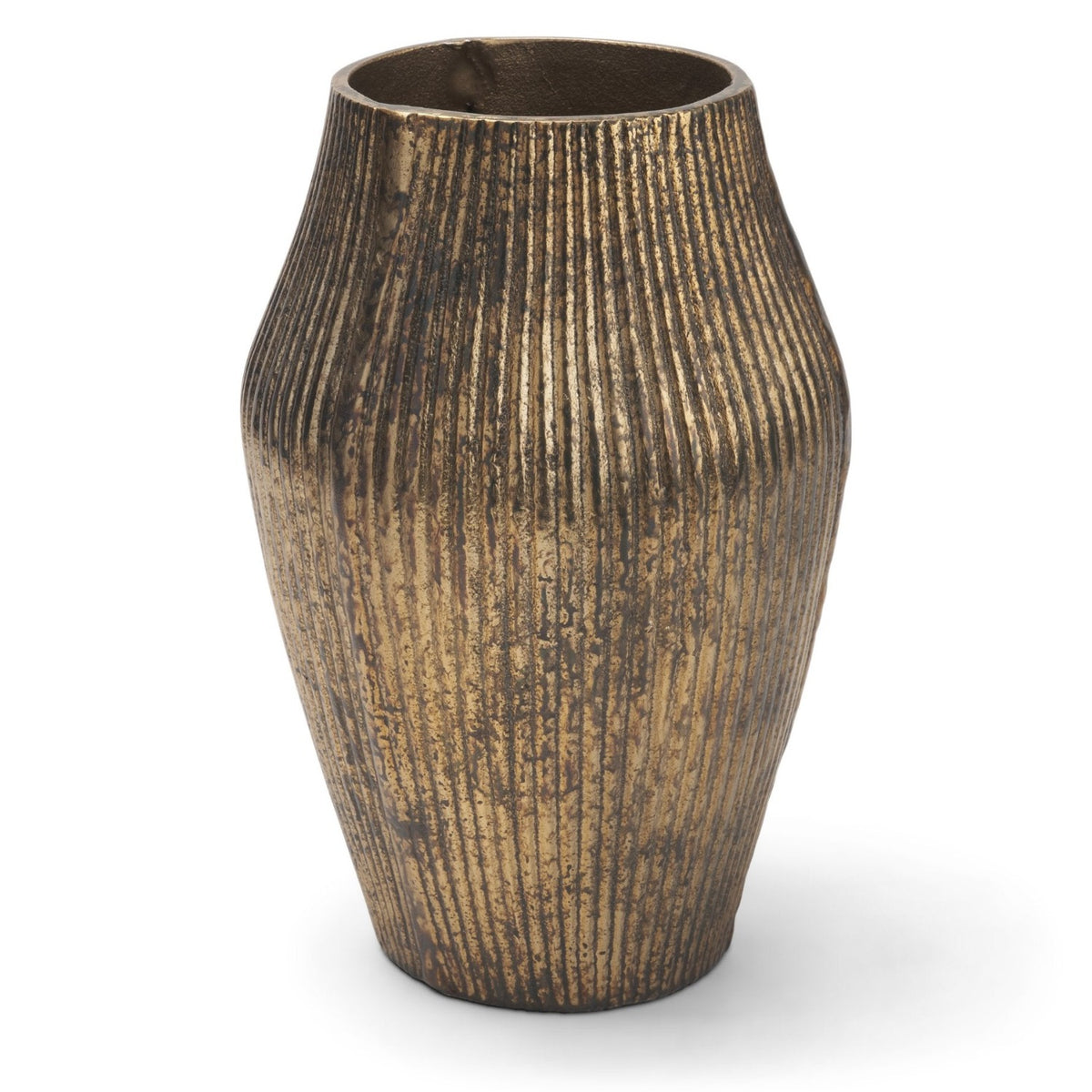 Mercana Patine Wide Antiqued Brass Metal Fluted Decorative Vase, primary product view