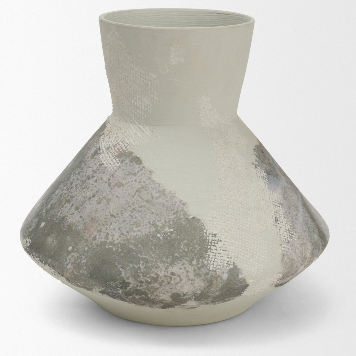 Mercana Velo 8.1H White w/Green Hand-Painted Terracotta Decorative Vase