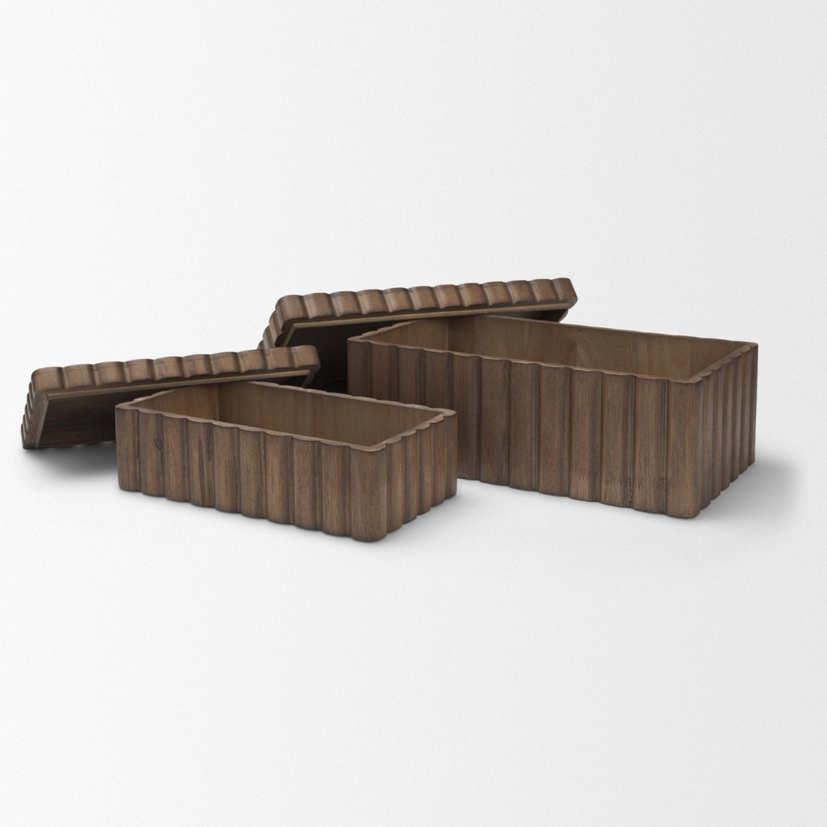 Mercana Strata Fluted Walnut Wood Decorative Box Set