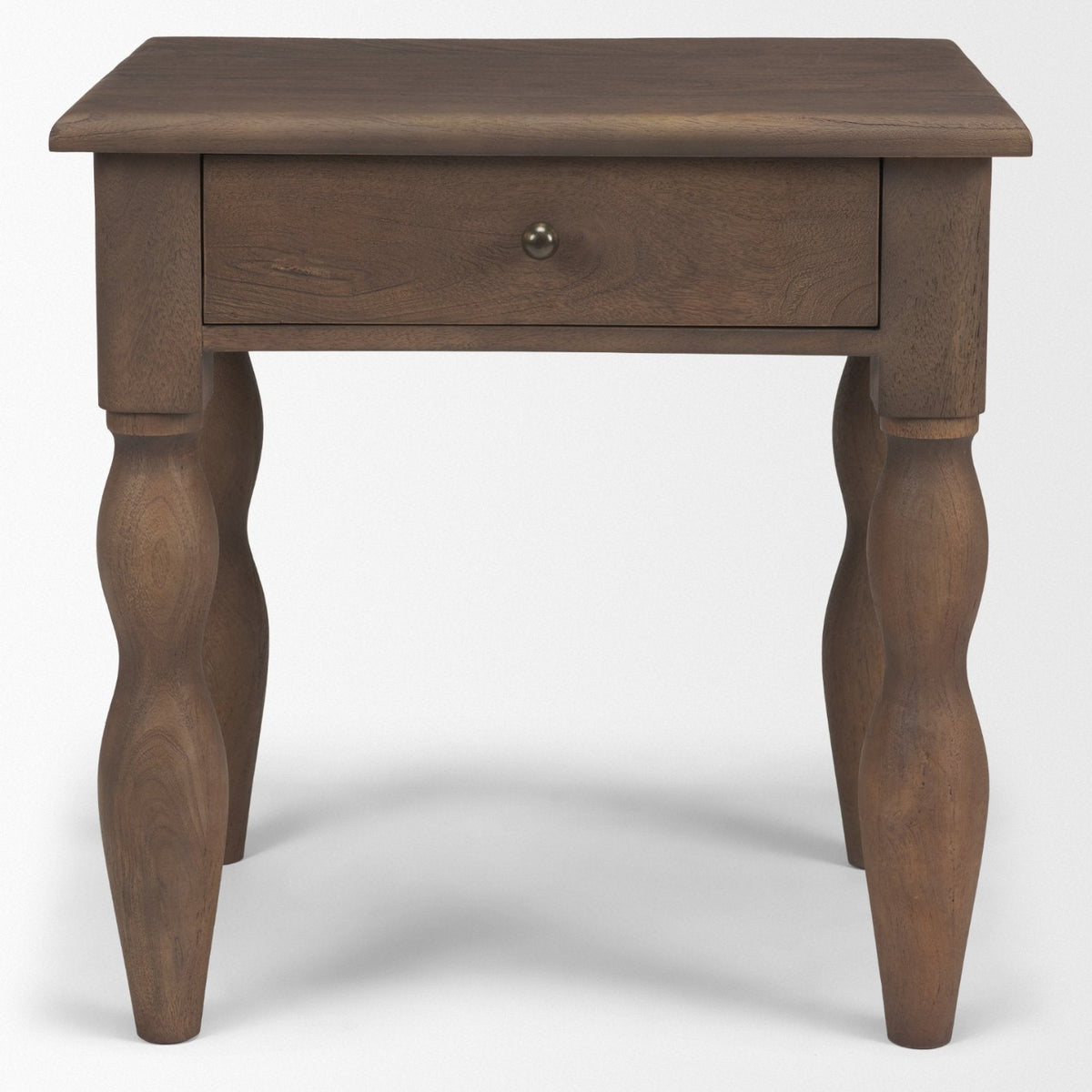 Mercana Angeline Spool Turned End Table | Dark Brown Wood | 1 Drawer