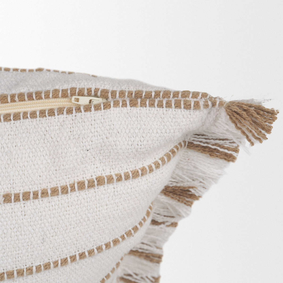 Mercana Willow Square Cream w/ Camel Stripes Pillow Cover w/Down Filler