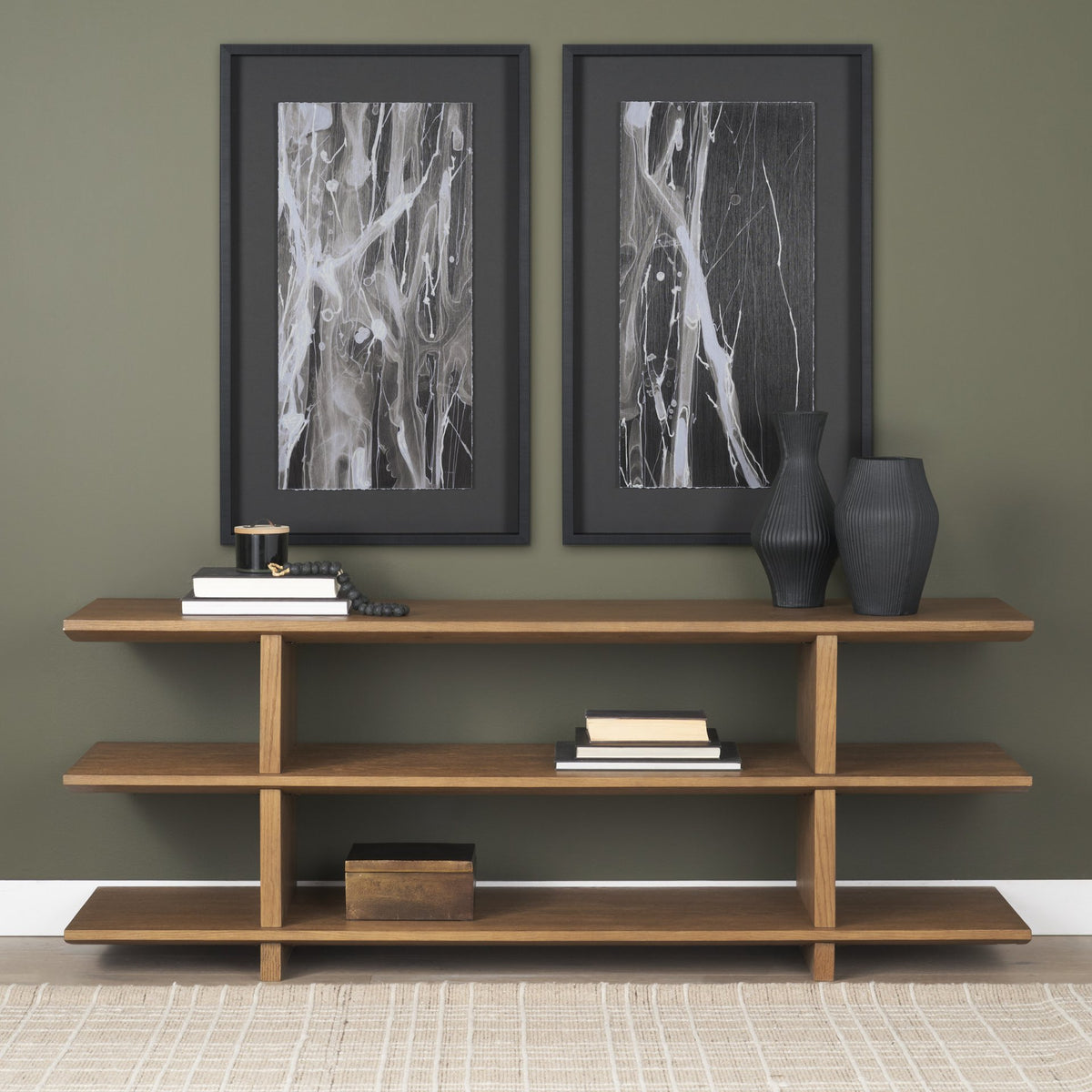 Mercana Boden Wood Console Table w/Open Shelves in Brown, primary product view