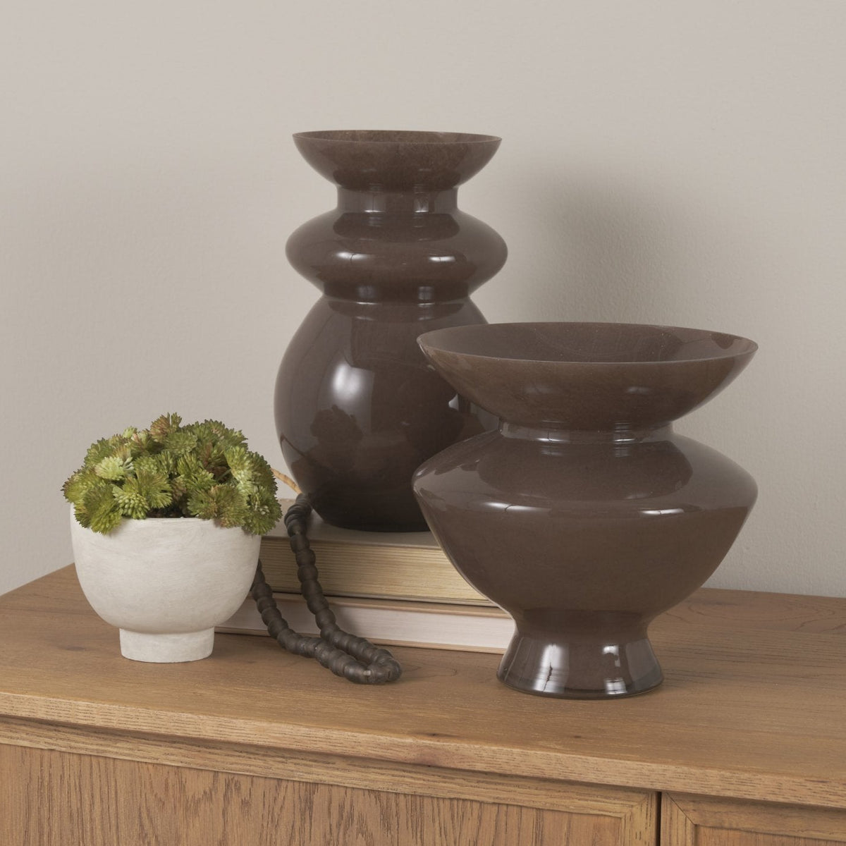 Mercana Bruna Wide Mouth Geometric Brown Glass Vase