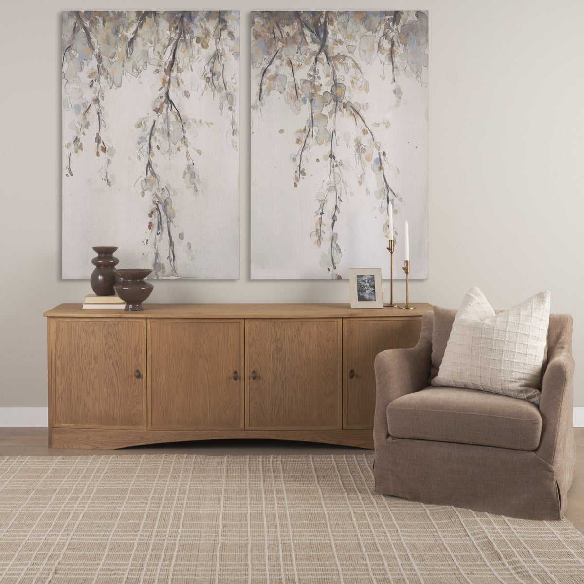 Mercana Carrington 82" 4 Door Closed Sideboard | Brown Oak Wood w/ Brass Hardware
