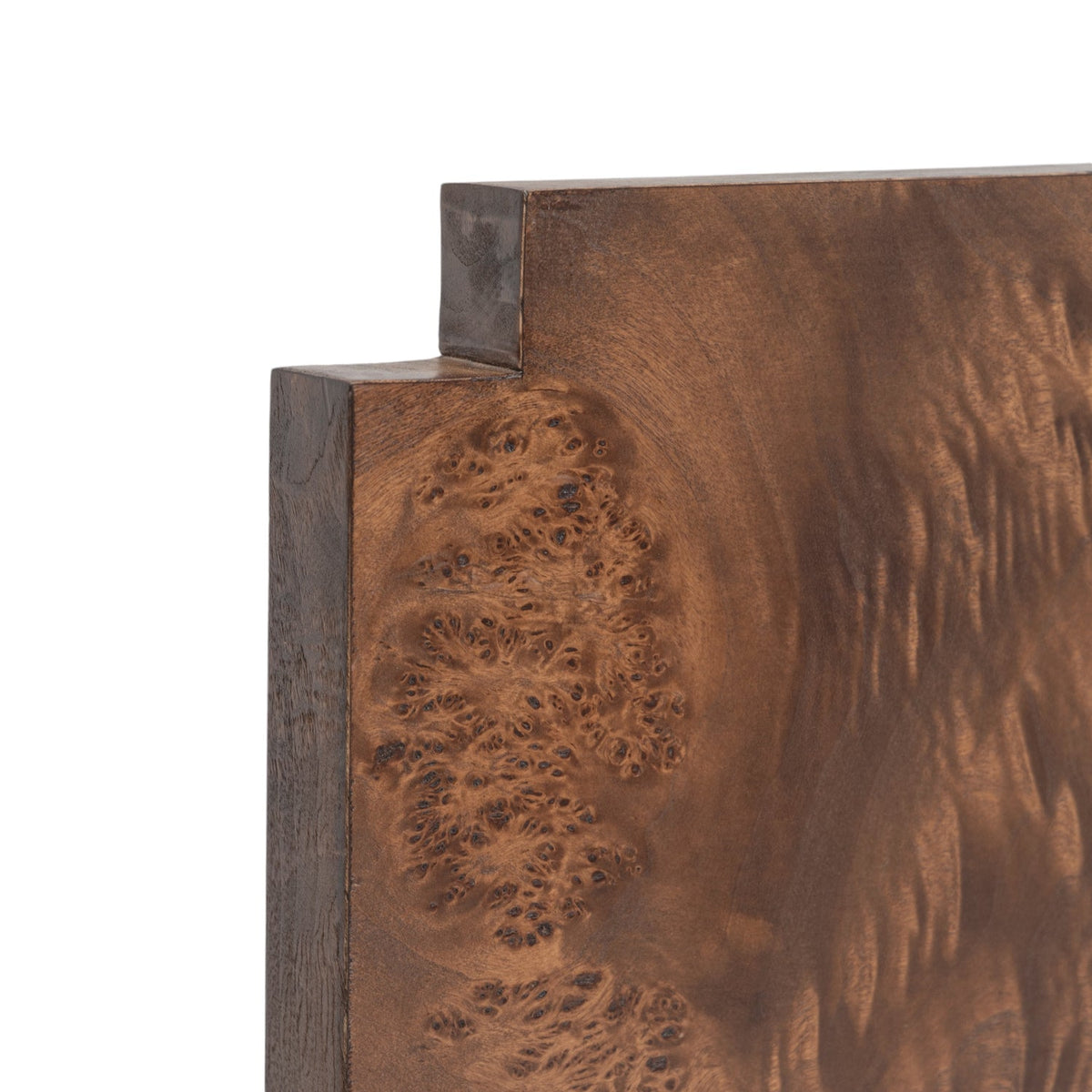 Close-up detail of the Co. House Designs Wesley Burl Dark Bed
