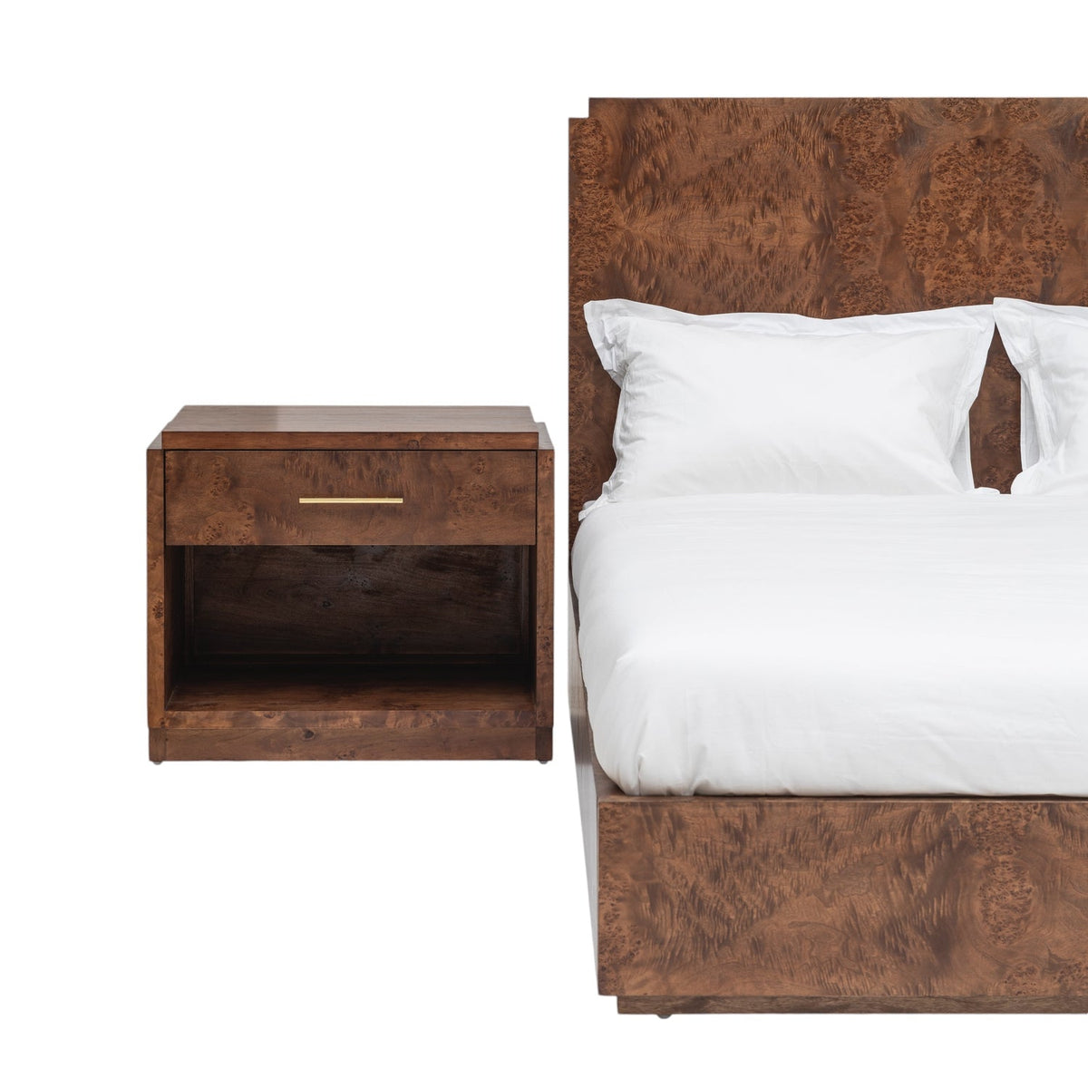 Co. House Designs Wesley Burl Dark Bed styled in a room setting