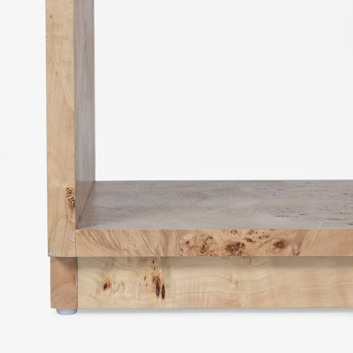 Close-up detail of the Co. House Designs Wesley Burl Light Console Table