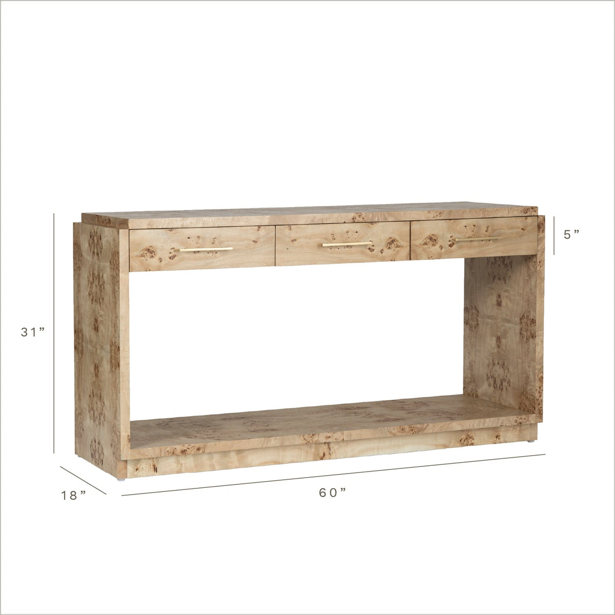 Dimension diagram for the Co. House Designs Wesley Burl Light Console Table