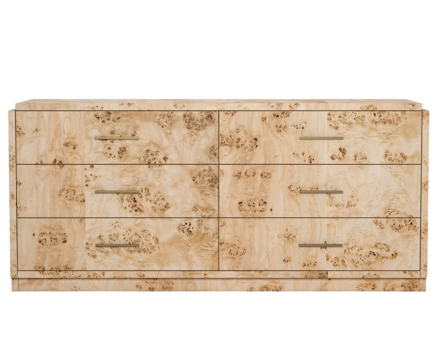 Front view of the Co. House Designs Wesley 6-Drawer Burl Light Dresser