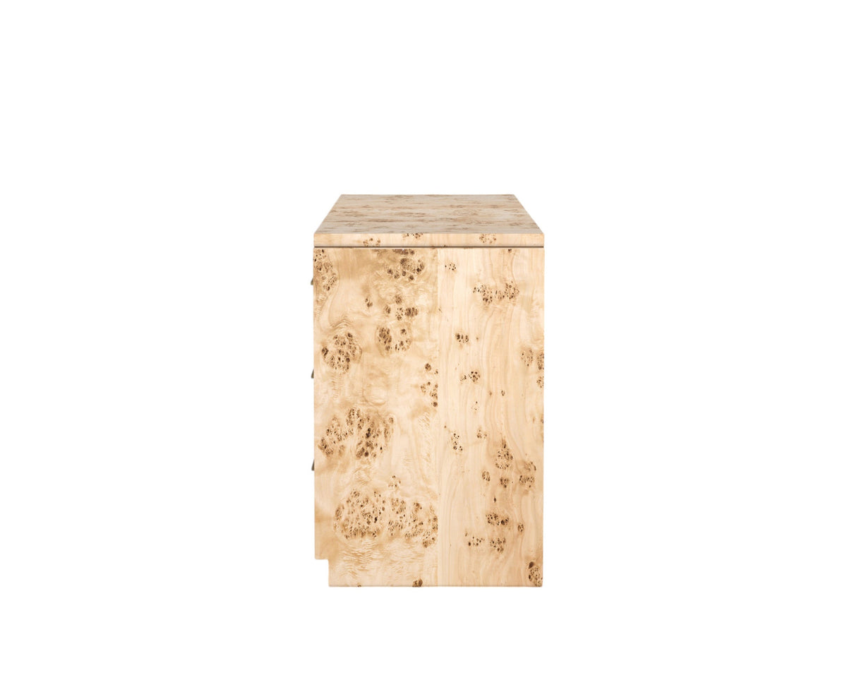 Side view of the Co. House Designs Wesley 6-Drawer Burl Light Dresser