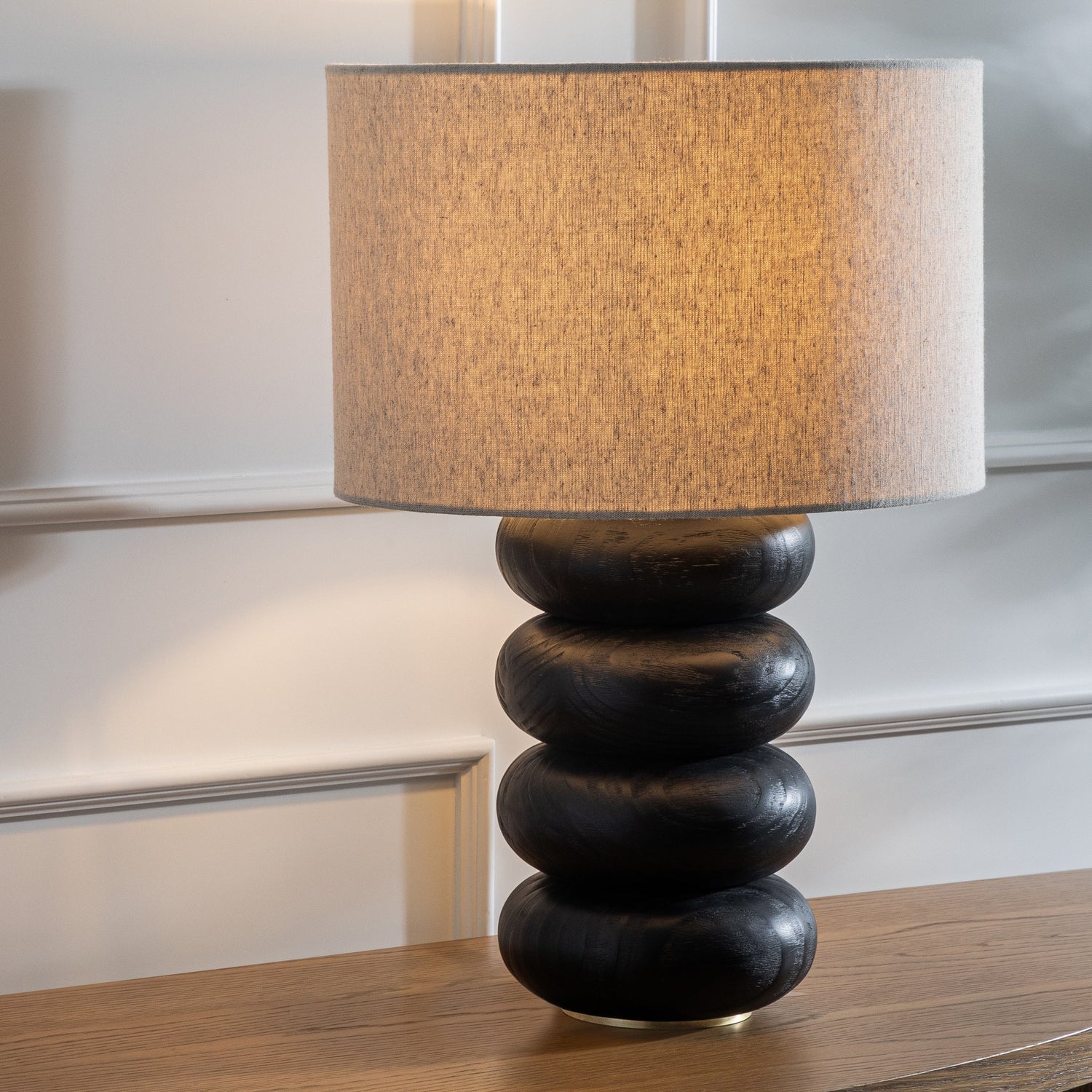 Co. House Designs Sandia Oak Wood Black Large Table Lamp