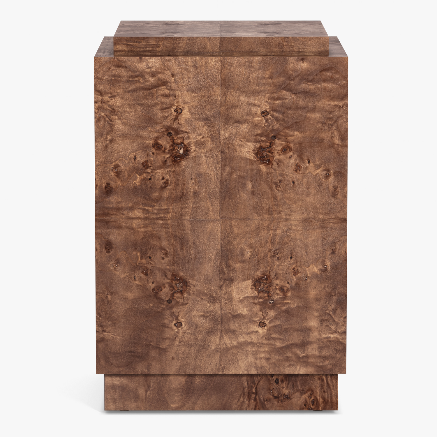 Front view of the Co. House Designs Wesley Dark Burl Plinth