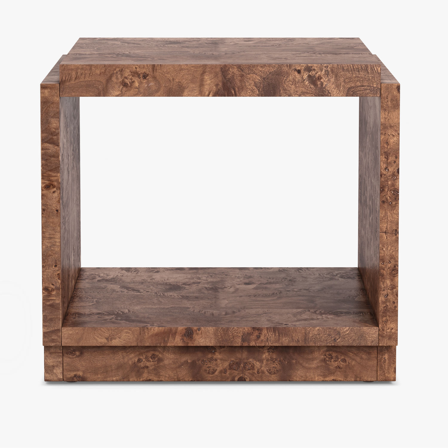 Front view of the Co. House Designs Wesley Dark Burl Side Table