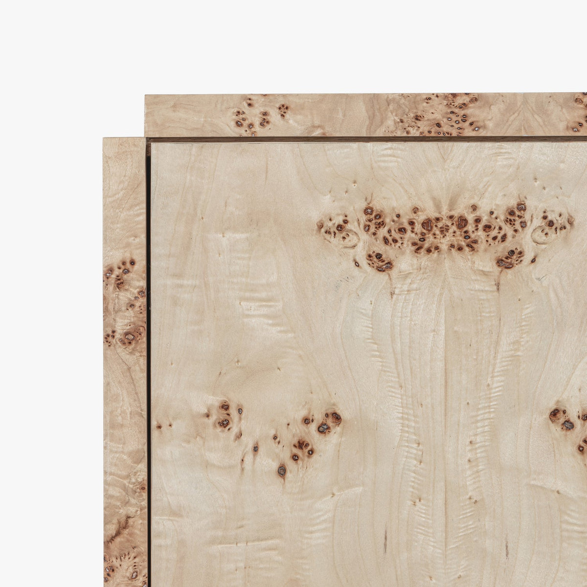 Close-up detail of the Co. House Designs Wesley Light Burl Cabinet