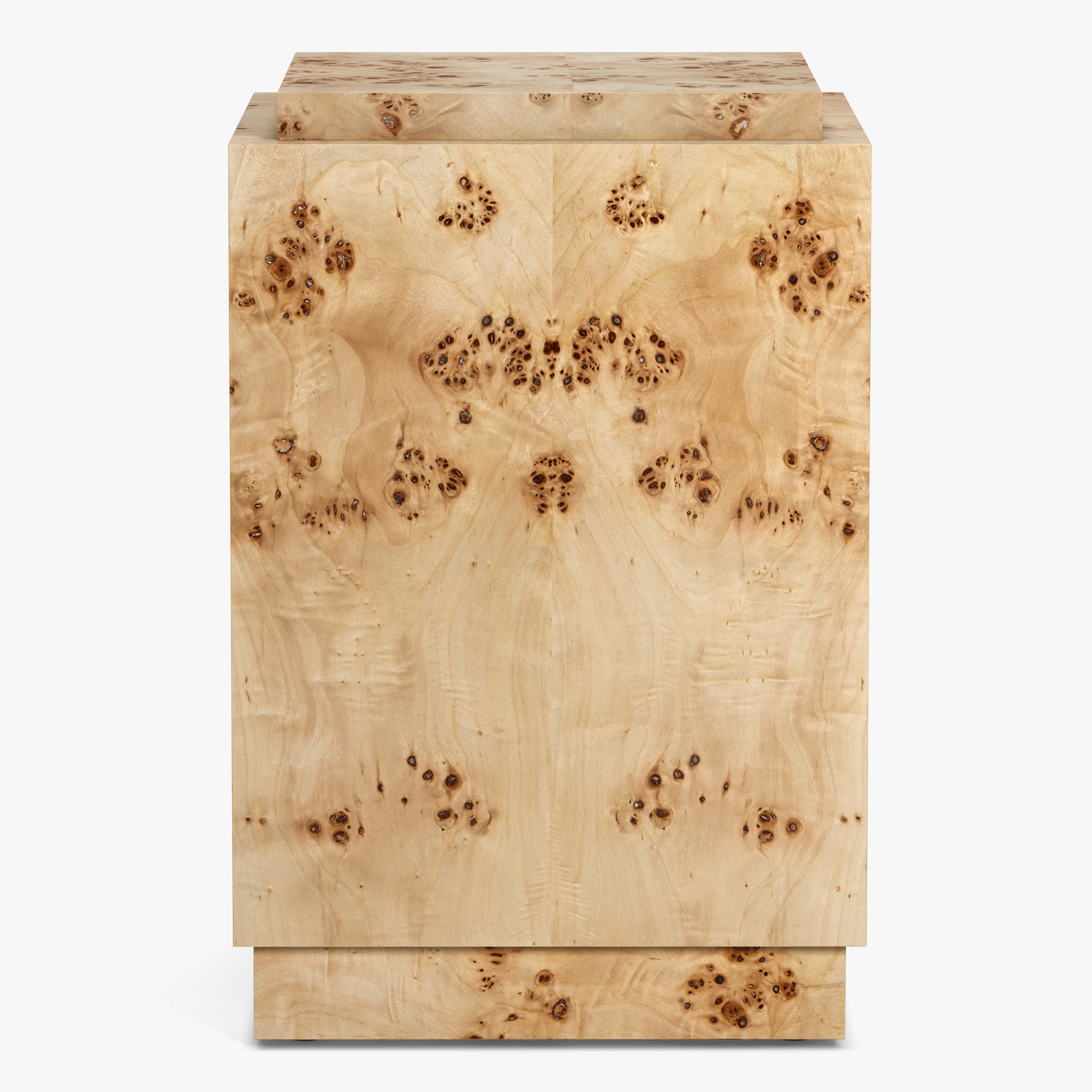 Front view of the Co. House Designs Wesley Light Burl Plinth